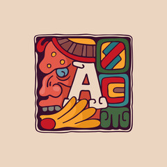 Letter A logo in Aztec, Mayan or Incas style.