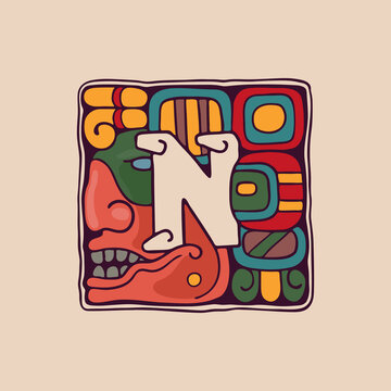 Letter N logo in Aztec, Mayan or Incas style.