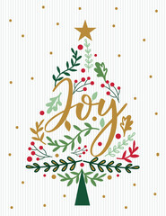 Christmas tree with joy letter and holly leaf pattern