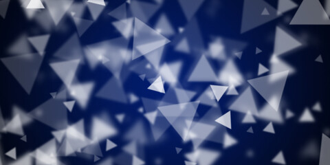 Abstract dark blue background with flying triangular shapes