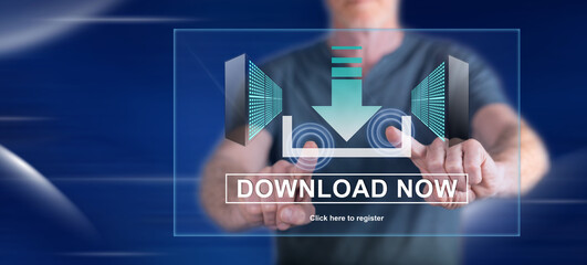 Man touching a download concept