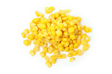 Heap of canned corn isolated on white background