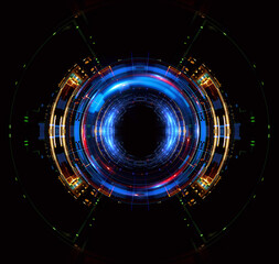 Vivid abstract background. Colorful ellipse. Energy sphere.  .Mystical portal. Bright sphere lens. Rotating lines. Glow ring. .Magic neon ball. Led blurred swirl. Spiral glint lines. HUD