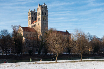 View on St. Maximilian church from the Isar riverside, Munich