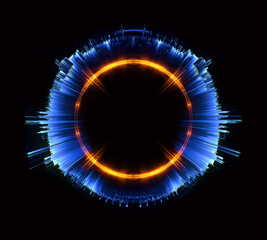 Vivid abstract background. Colorful ellipse. Energy sphere.  .Mystical portal. Bright sphere lens. Rotating lines. Glow ring. .Magic neon ball. Led blurred swirl. Spiral glint lines. HUD