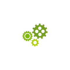Gears icon isolated on white. Combination of pinions of green and olive colors.