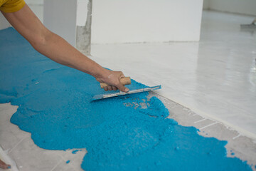 Self-leveling blue epoxy floor