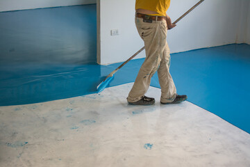 Self-leveling blue epoxy floor