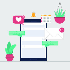 Mobile email notification, email application, marketing, message alert flat vector conceptual illustration with icons