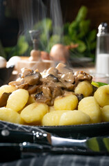 Gnocchi with mushroom sauce.