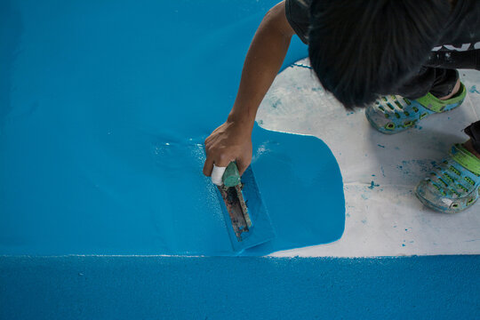 Self-leveling blue epoxy floor