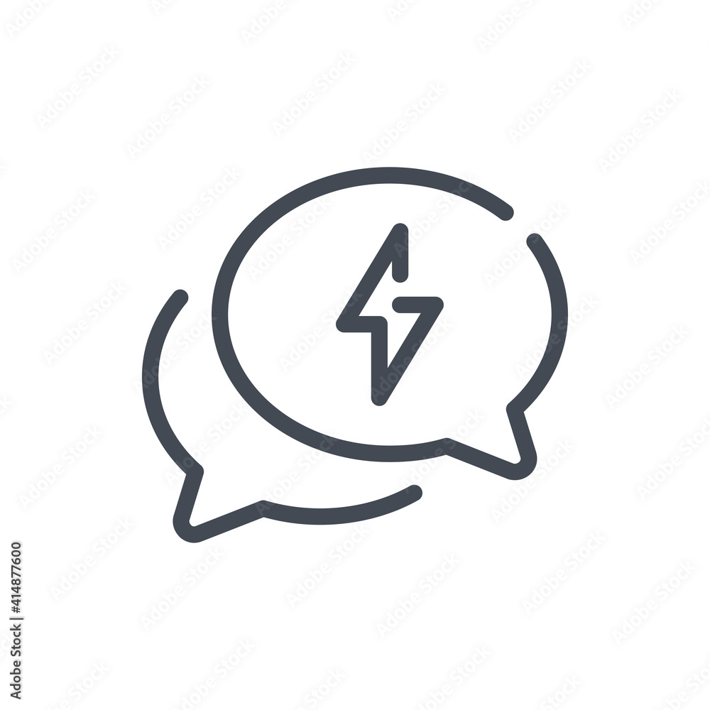 Poster fast negotiations and speed conversation line icon. chat message with lightning vector outline sign.