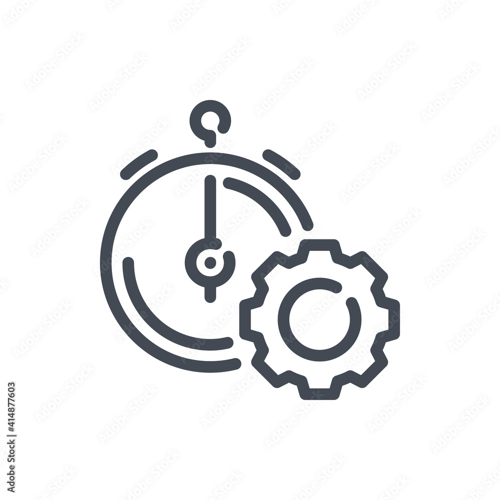 Poster time management and productivity line icon. time with gear vector outline sign.
