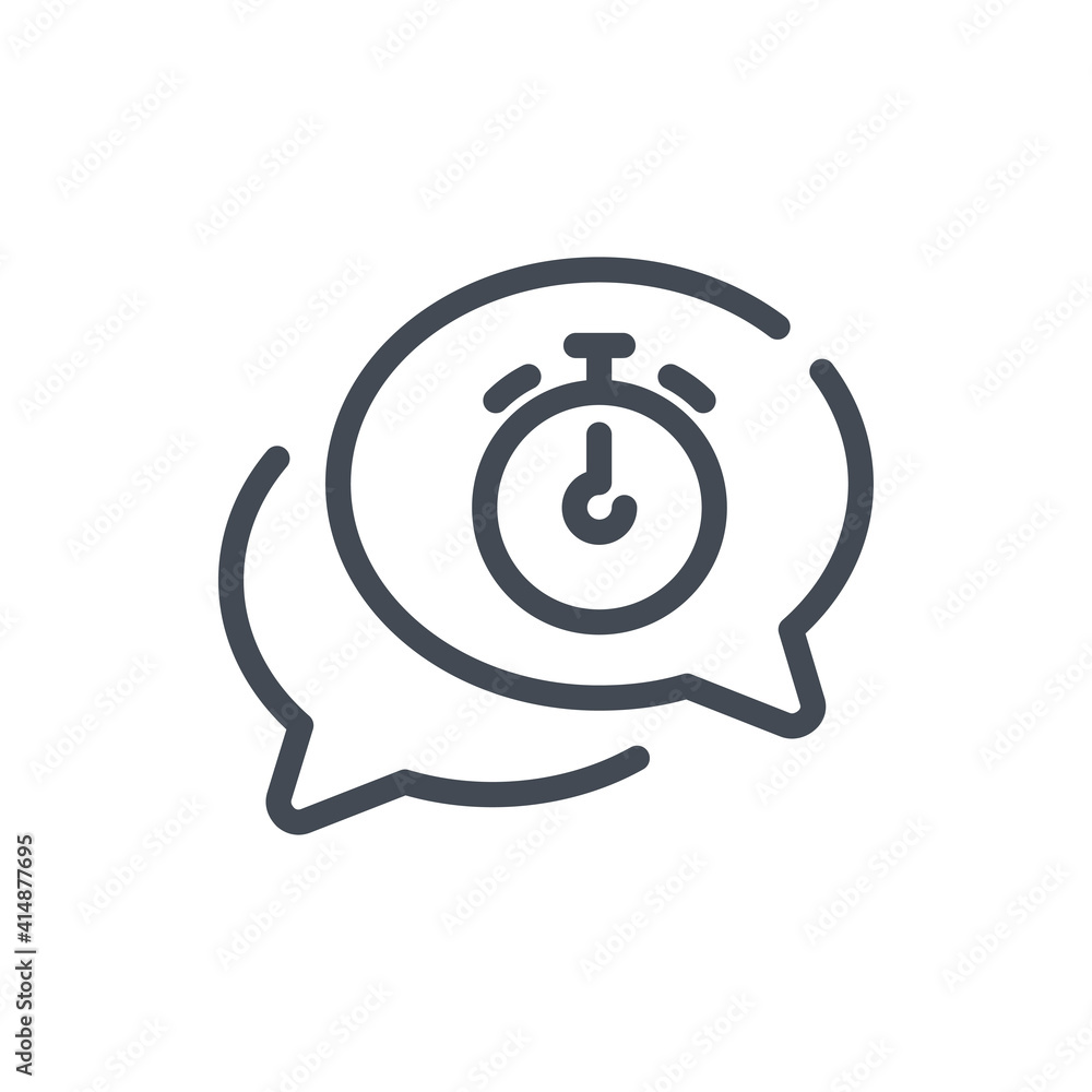 Poster time conversation line icon. chat message with timer vector outline sign.