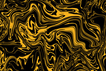 Abstract dynamic pattern in black and yellow colors. Abstract yellow elements shimmer with a black fluid motif. Liquid design decorative effects. For textiles, wallpapers, backgrounds, covers and pack