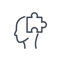 Intelligence and Solution line icon. Human head with Puzzle vector outline sign.