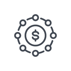 Sources of income and Moneyflow line icon. Dollar coin with income network vector outline sign.