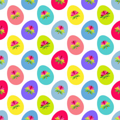 Seamless pattern with colorful Easter eggs. Happy holiday! Vector illustration for web design or print.