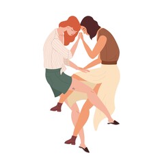 Lesbian couple. Intimacy between two modern women in love. Homosexual romantic and sexual partners lying, holding hands and hugging together. Flat vector illustration isolated on white background