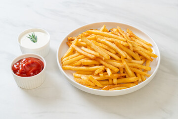 French fries with sour cream and ketchup