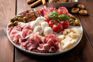 Piatto gourmet di antipasti misti italiani