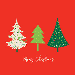 Sets of Christmas tree with red and green color, vector illustration