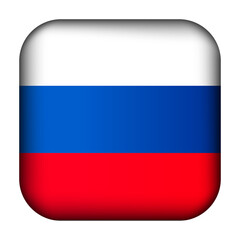 Glass light ball with flag of Russia. Squared template icon. Russian national symbol. Glossy realistic cube, 3D abstract vector illustration highlighted. Big quadrate, foursquare