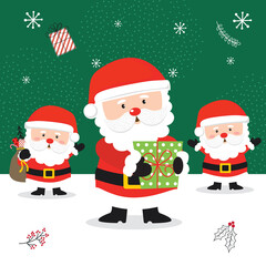 Cute Santa Clause with red and green color, vector illustration