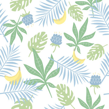 Seamless pattern with tropical leaves and flowers. Creative vector texture. Great for fabric, textile, scrubbing, wallpaper and wrapping © Ксения Хомякова