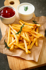 French fries with sour cream and ketchup