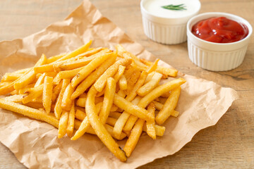French fries with sour cream and ketchup