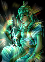 portrait of a woman with a crystal sword