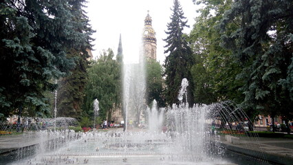 scenic view of fountain in the park with cascade drops of water