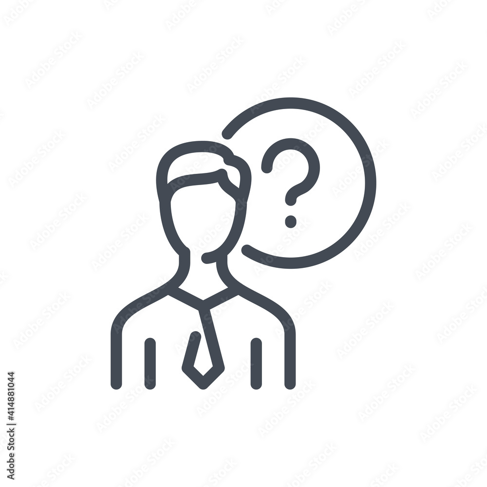 Aufkleber support service and help center line icon. business person with question mark vector outline sign.