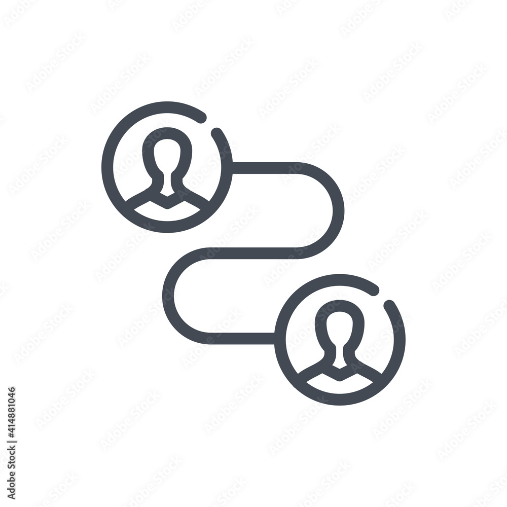 Poster transfer of authority and personal connection line icon. the path from person to person vector outli