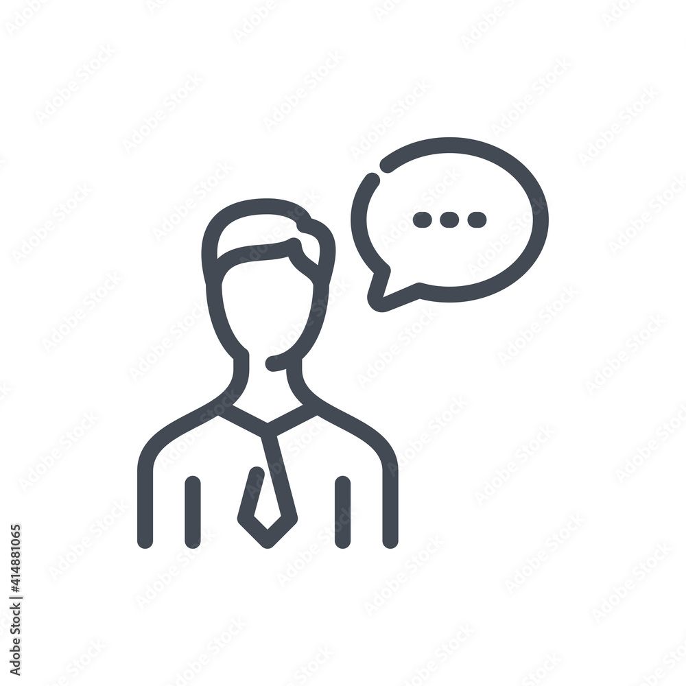 Poster personal communication and private conversation line icon. business person with chat vector outline 