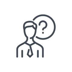 Support service and Help center line icon. Business person with question mark vector outline sign.