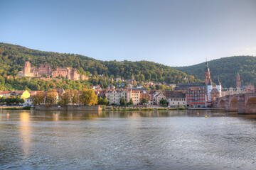 Panorama of Heidelberg behind Neckar river, Germany