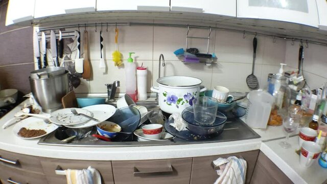 dirty dishes in the kitchen, disconnections and interruptions in the water supply, a sloppy hostess