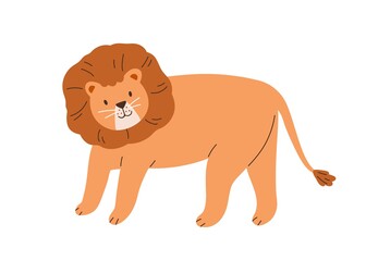 Cute lion with thick mane isolated on white background. Funny feline animal. Childish character. Colored flat cartoon vector illustration © Good Studio