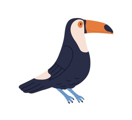 Cute toucan or tucan. Funny tropical bird with long yellow beak. Exotic animal character. Colorful flat cartoon vector illustration isolated on white background © Good Studio