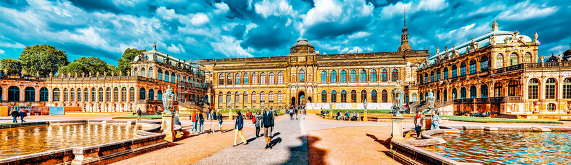 Fototapeta na wymiar DRESDEN,GERMANY-SEPTEMBER 08,2015: People in court Zwinger Palace (Der Dresdner Zwinger) Art Gallery of Dresden, which was almost completely destroyed during the Second World War. Saxony, Germany.