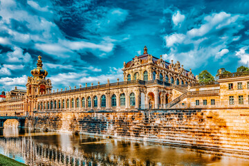 Fototapeta na wymiar Zwinger Palace (Der Dresdner Zwinger) Art Gallery of Dresden, which was almost completely destroyed during the Second World War. Back view.