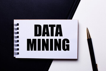 The words DATA MINING written on a black and white background near the pen