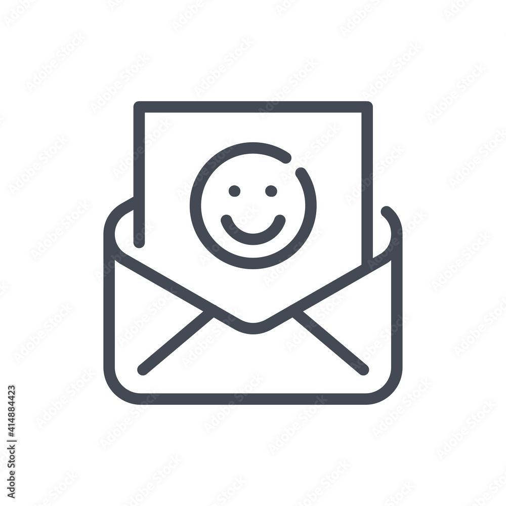 Poster mail with happy face line icon. email notification with positive information vector outline sign.