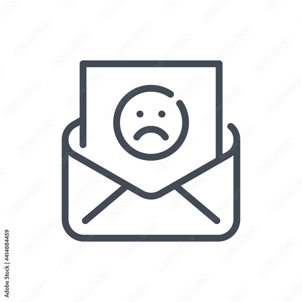 Poster mail with sad face line icon. email notification with negative information vector outline sign.