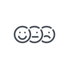 Satisfaction level line icon. Happy, neutral and sad face vector outline sign.