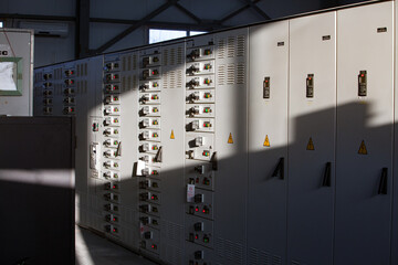 Electric cabinet closeup photo in light and shadow.