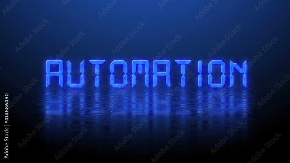 Aufkleber reflection effects on a structured surface - blurred blue lettering automation illuminated over the 
