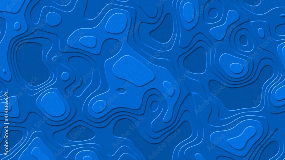 Poster relief structure of elements in flowing edges - abstract graphic background in blue - 3d illustratio